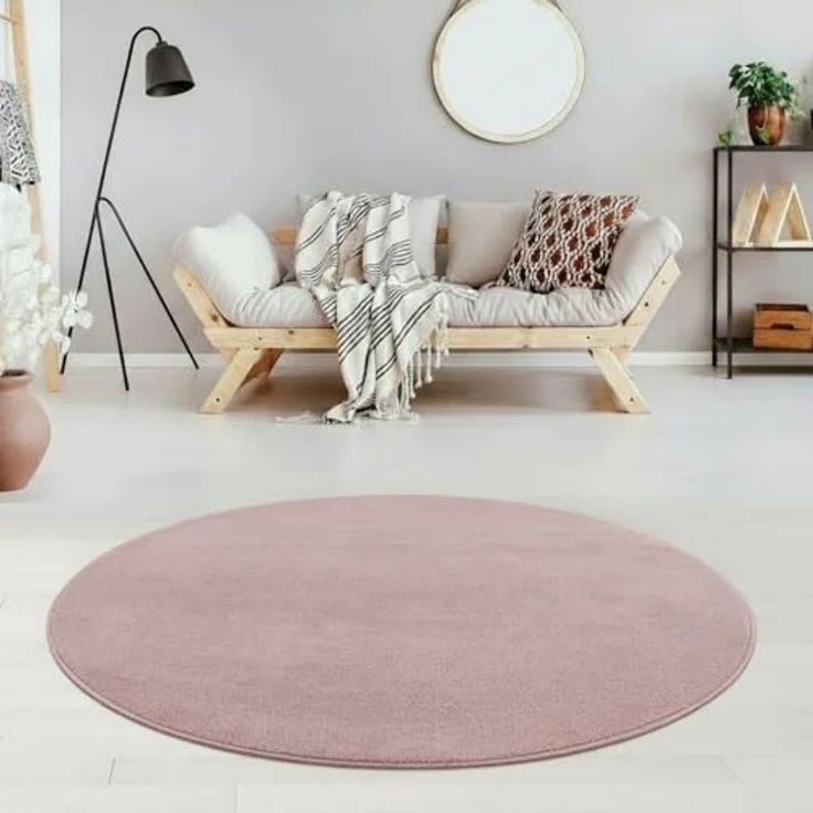 Jimri Moderner Teppich Wohnzimmer – Weich, Strapazierfähig & Pflegeleicht – Einfarbig Rosa, Rund & Rechteckig – Hochwertige Verarbeitung – Oeko-TEX Zertifiziert – Rosa, Rund 200 cm – Bild 1