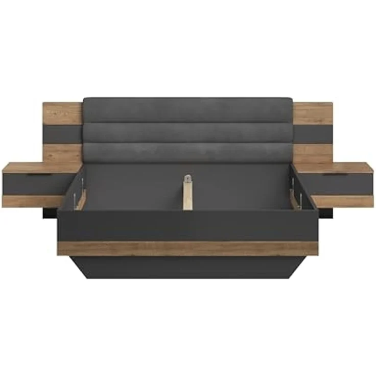 Bettanlage >LINEA< in Bartex Eiche / Graphit - 296x97x210cm (BxHxT) – Bild 3