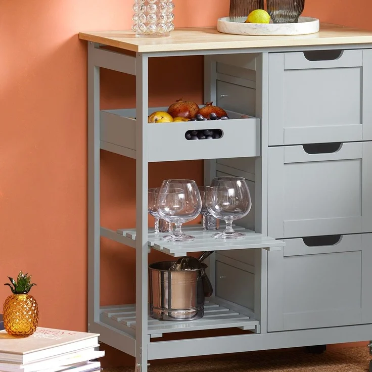 SoBuy FKW79-HG Küchenwagen, MDF, Lackiert, Grau, 62 x 87,5 x 45,5 cm – Bild 5
