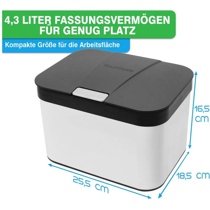 YourCasa Biomülleimer YourCasa® Biomülleimer Küche aus Edelstahl Komposteimer Küche - 4,3L, Deckel öffnet per Knopfdruck, Edelstahlgehäuße – Bild 3
