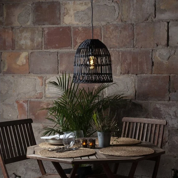 Geflochtener Lampenschirm ,Knute, aus Rattan, klein, schwarz, E27, outdoor – Bild 5