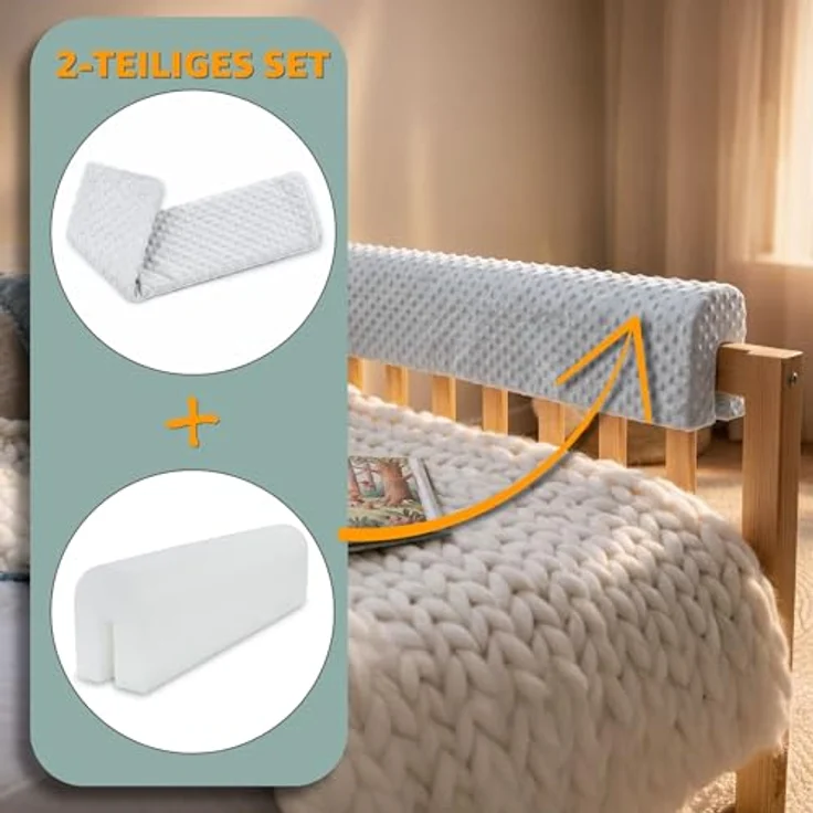 Bettkantenschutz für Kinderbetten 80 cm - Schutz für Bettrahmen Baby Bett rausfallschutz für boxspringbett bettgitter mit Bezug Kantenschutz Kinder Babybett Grau – Bild 5