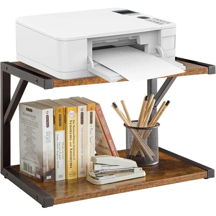 IBUYKE Under Desk Printer Stand 2 Tier Mobile Organizer Shelf 4 Wheels Rustic – Bild 1