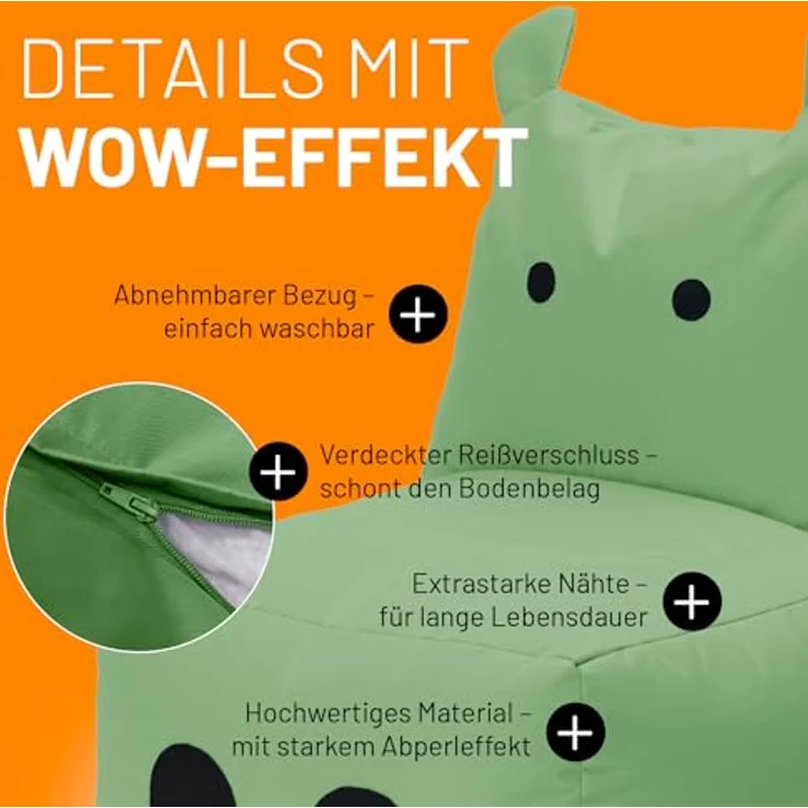 LUMALAND 'Animal Line Hippo' Kindersitzsack, indoor & outdoor, Polyester grün, 200 l – Bild 7