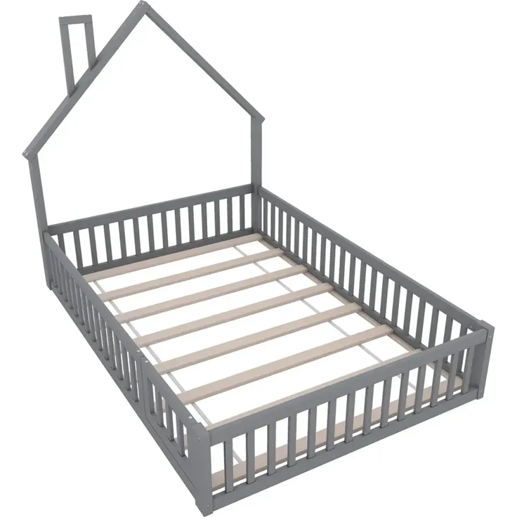 Hausbett mit Lattenrost und Rausfallschutz, 140x200 cm, Kinderbett, Jugendbett, Kiefer – Bild 5