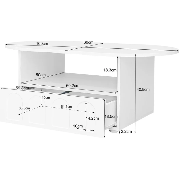 Couchtisch aus Spanplatte mit Schublade & Ablagefach, 100x60x40,5 cm, Weiß – Bild 6
