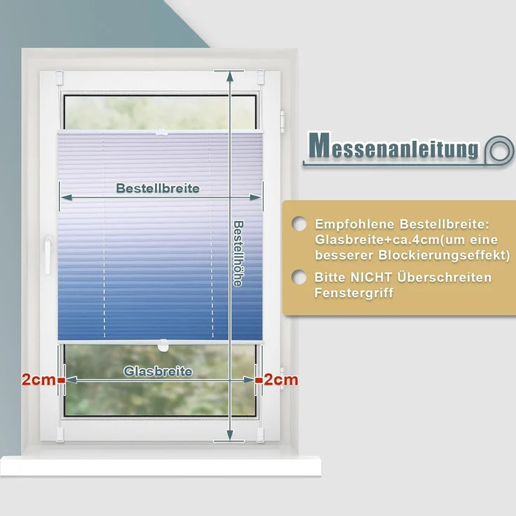 Plissee mit Farbverlauf 85x130 cm(BxH) Blau-Weiß plissees klemmfix ohne Bohen Blickdicht Faltrollo Lichtdurchlässig Rollos für Fenster ohne Bohren – Bild 7