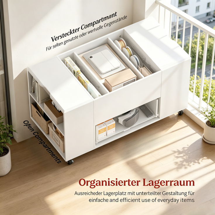 Couchtisch 100 x 50,5 x 53 cm mit Lift-Top, Rollen, Schublade und Metall-Holz-Konstruktion – Bild 6
