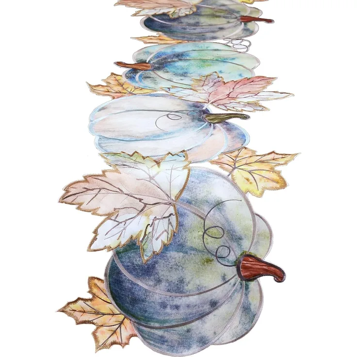Grelucgo Fall Blue Harvest Pumpkins Tischläufer, Thanksgiving Tischschal, saisonale Herbstküche, Esstischdekoration (35,6x228,6 cm)