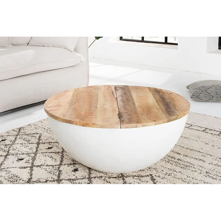 riess-ambiente Couchtisch INDUSTRIAL STORAGE Ø70cm weiß / natur (Einzelartikel, 1-St), Wohnzimmer · Mango-Massivholz · rund · mit Stauraum · Metall · Design – Bild 9