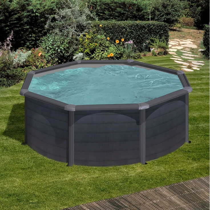 SwimFun Stahlwandpool rund Ø350 × H120 cm – Graphit Grau Familienpool Komplett-Set – Bild 3