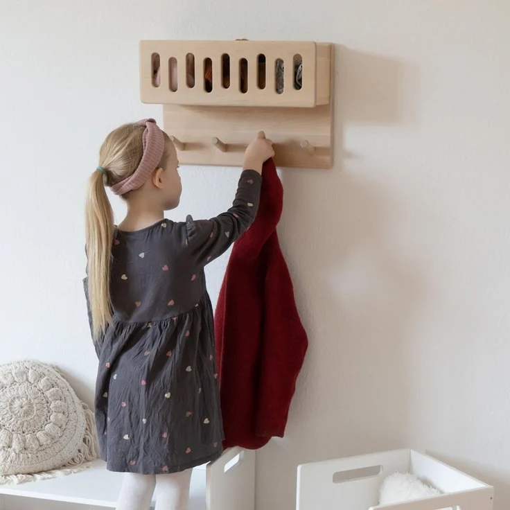 Ehrenkind Wandgarderobe für Kinder, Kindergarderobe (Garderobe Kinder, Garderobe für Kinderzimmer, Kinder Garderobe), aus massivem und nachhaltigem Holz - nach Montessori – Bild 2