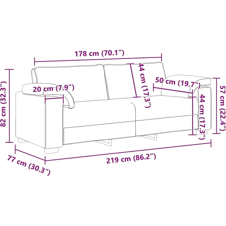 vidaXL 3-Sitzer-Sofa Dunkelgrau 220x77x82 cm Samt 4105278 – Bild 8