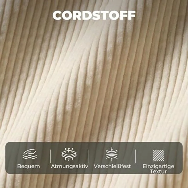 HOMCOM Loveseat Modern Polstersofa mit 2 Wurfkissen Stauraum Massivholzfüßen (Couch, 1-St, 2-Sitzer Sofa), aus Corduroy für Wohnzimmer, Schlafzimmer, Beige 117 x 63 x 79 cm – Bild 6