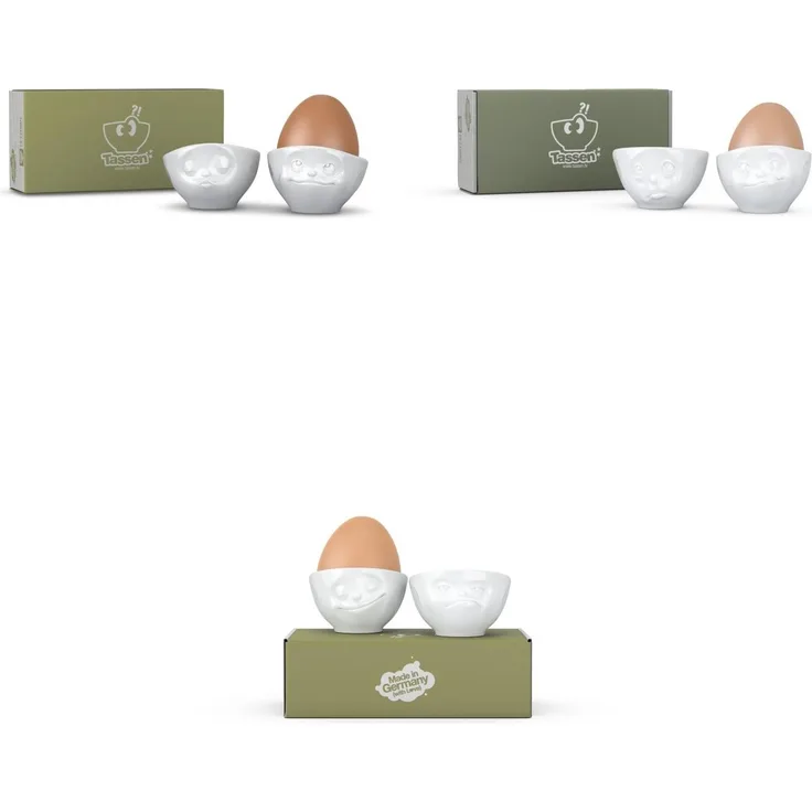 Fiftyeight 6er Eierbecher Set - KÜSSEND & VERTRÄUMT & GLÜCKLICH & HMPFF & LECKER