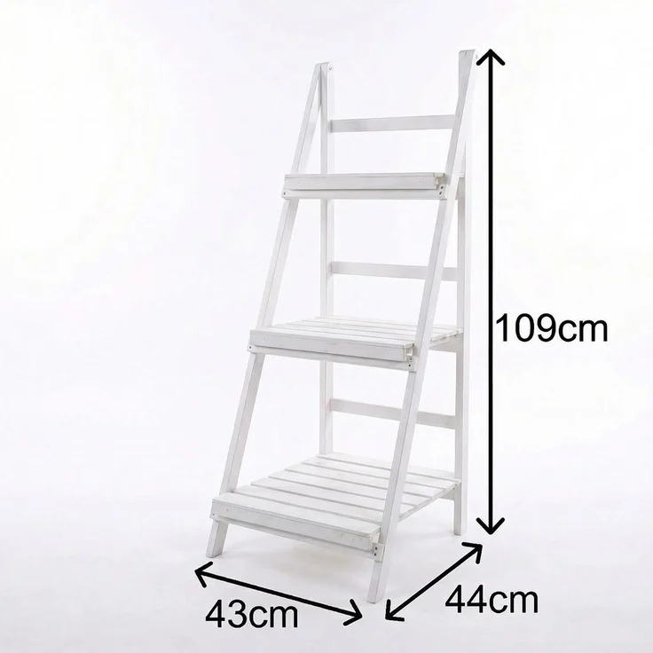 Blumentreppe 3 Etagen Blumenregal Weiß Blumenständer Pflanzenampel Blumenhocker Holz Natur Blumenbank Pflanzregal – Bild 5