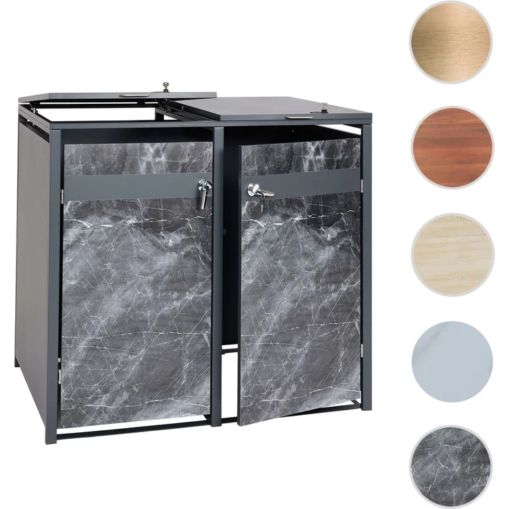 2er Mülltonnenverkleidung HWC-J82, Mülltonnenbox, erweiterbar, Metall 50kg, anthrazit ~ Marmor-Optik dunkel – Bild 10