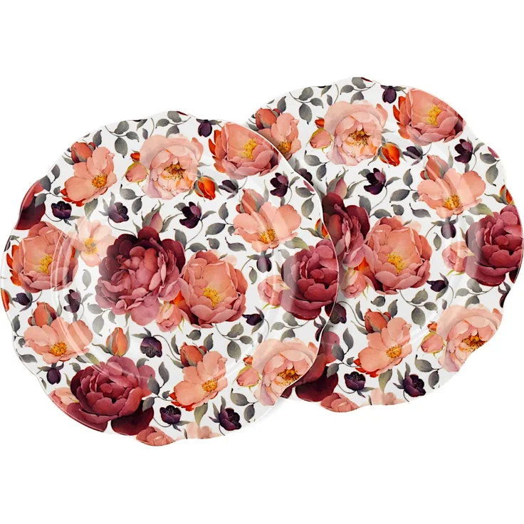 DUO EXCLUSIVE Dessertteller 2er Set SPRING ROSES WHITE aus New Bone China Porzellan