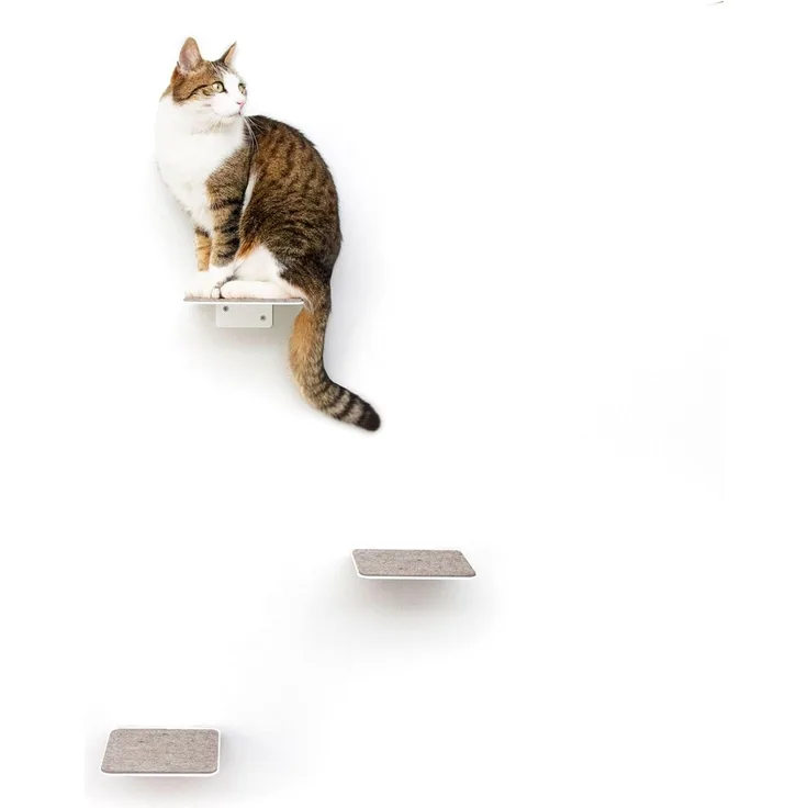 LucyBalu Katzen-Kletterwand Katzentreppe, Katzen Kletterwand, Katzenleiter, Katzenstufen, 3er Set, Pulverbeschichtetes Stahlblech mit Filzauflagen