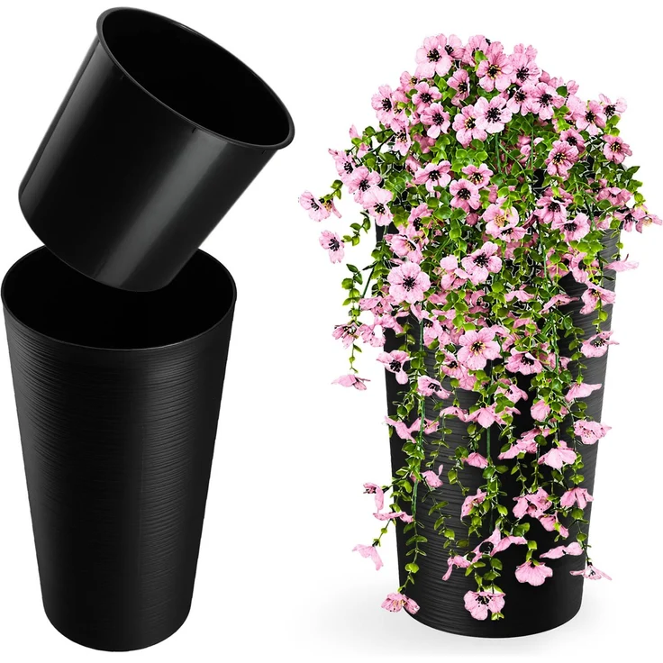 KADAX Blumentopf Blumentopf 57cm Abdeckung mit Einsatz Blumenständer Kunststoff Schwarz – Bild 1