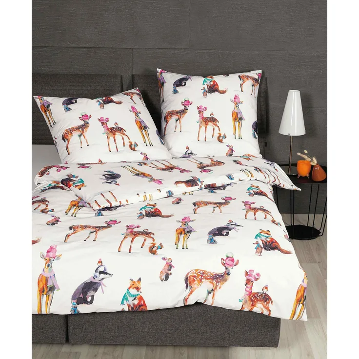 Janine Modern Art Mako-Satin Bettwäsche 135x200 Rehe Tiere Winter kalt 42115-09