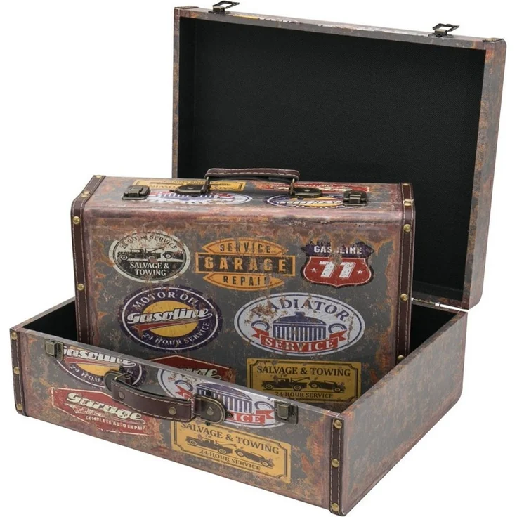 HMF Aufbewahrungsbox Vintage Koffer Holz, Aufbewahrungsbox mit Deckel und Ledergriff als (2er Set), Geschenkidee für Hochzeit oder Geburtstag, Garage, 38 + 44 cm – Bild 4