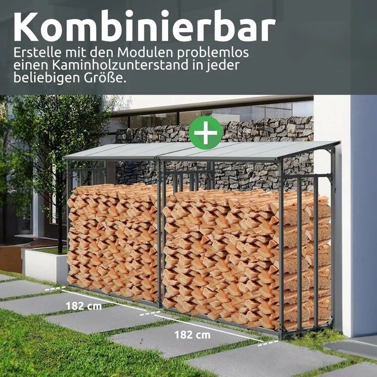 DELUKE® Kaminholzregal Außen mit Dach ELOS - 182x70x185cm | Metallrahmen, Inkl. Ofenhandschuh | Brennholzregal außen Brennholzunterstand Kaminholzunterstand Holzlager – Bild 7
