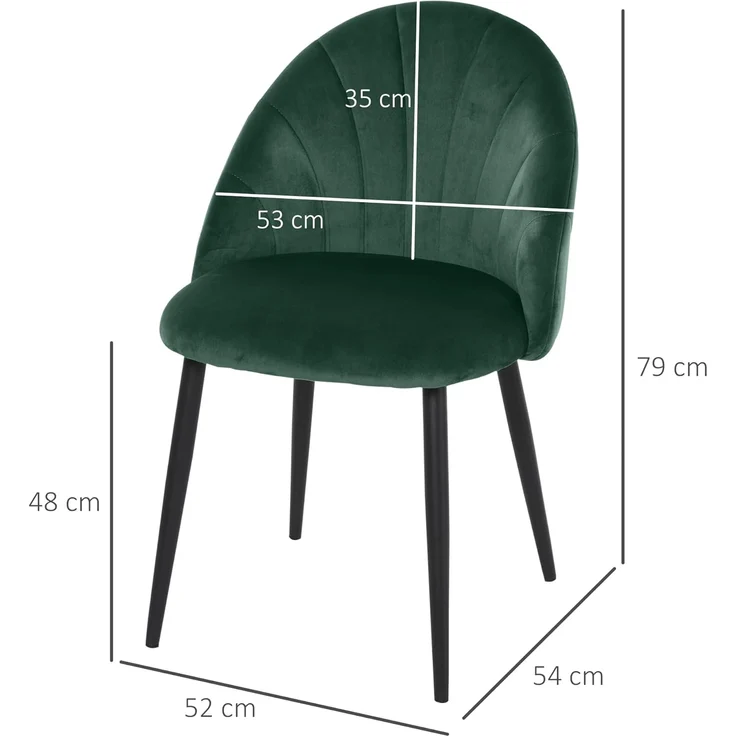 HOMCOM Esszimmerstuhl Küchenstuhl Wohnzimmerstuhl (Polsterstuhl, 2 St), Skandi-Design Samt Metall Grün 52 x 54 x 79 cm – Bild 3