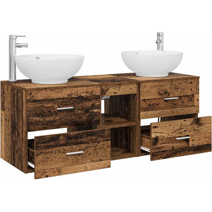 vidaXL Badezimmerschrank-Set 3 stk. Altholz 129 x 44,5 x 80 cm 3405905 – Bild 4