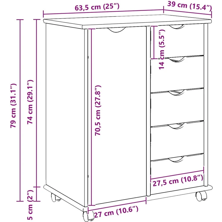 vidaXL Rollschrank MOSS 63,5 x 39 x 79 cm Massivholz Kiefer Weiß 42028361 – Bild 10