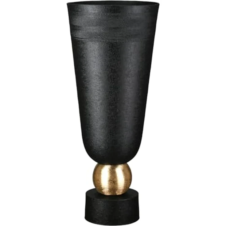 Casablanca Vase Nama, Aluminium schwarz craqueliert, konisch, Höhe 40cm x Ø 17cm, mit goldfarbenen Akzenten und wasserdichtem Design – Bild 1