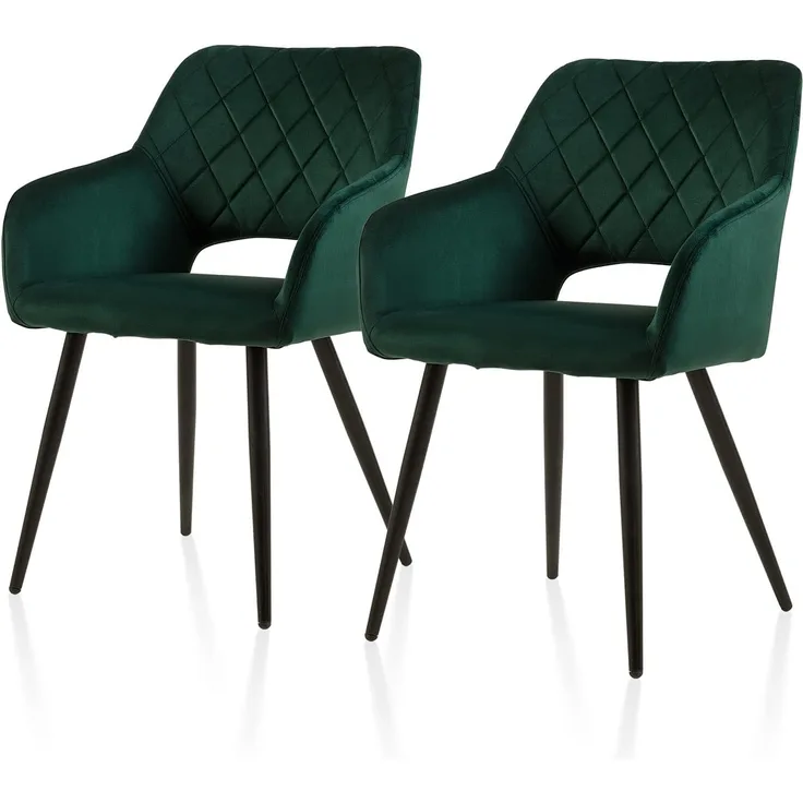 TUKAILAI Esszimmerstühle 2er Set aus Samt, Küchenstuhl Polsterstuhl mit Offener Rückenlehne,Armlehnen,Gepolstertem Sitz, Metallbeinen, Grün Stühle für Wohnzimmer,Esszimmer,Küche