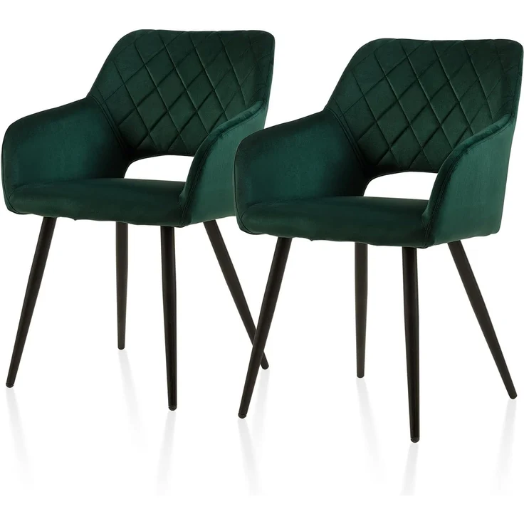 TUKAILAI Esszimmerstühle 2er Set aus Samt, Küchenstuhl Polsterstuhl mit Offener Rückenlehne,Armlehnen,Gepolstertem Sitz, Metallbeinen, Grün Stühle für Wohnzimmer,Esszimmer,Küche – Bild 1