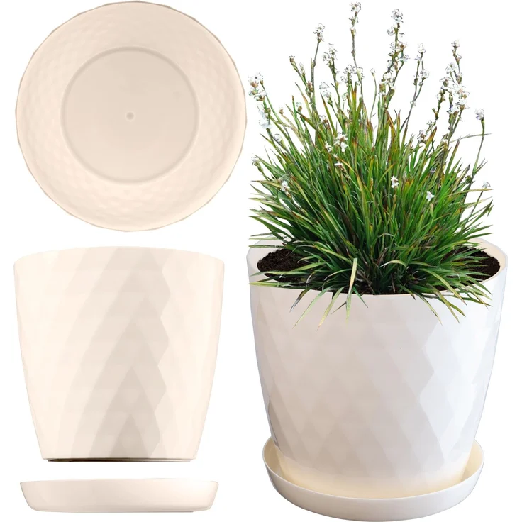 KADAX Blumentopf aus Kunststoff mit Ständer, Blumenabdeckung, 12 cm, Creme – Bild 1