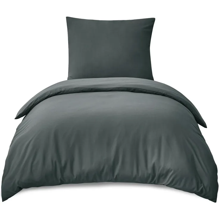 Bettwäsche Set 155x220 Anthrazit 2-teilig Mikrofaser Reißverschluss