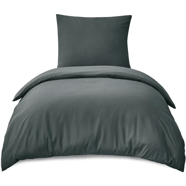 Bettwäsche Set 155x220 Anthrazit 2-teilig Mikrofaser Reißverschluss – Bild 1