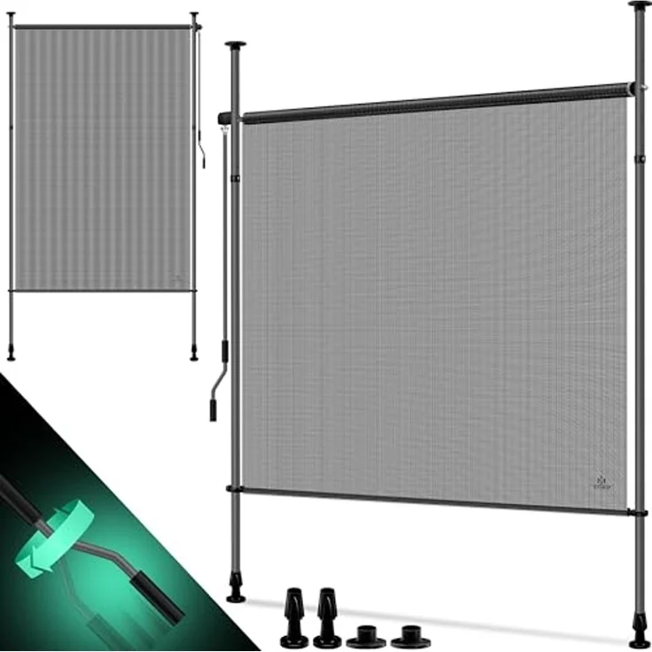 KESSER® Klemmmarkise Senkrechtmarkise außen Ausziehbar & Blickdicht | Vertikalmarkise mit Handkurbel ohne Bohren | Balkon-Sichtschutz & Windschutz für Garten & Terrasse Wasserfest 200 x 310 cm, Transparent / Anthrazit – Bild 1