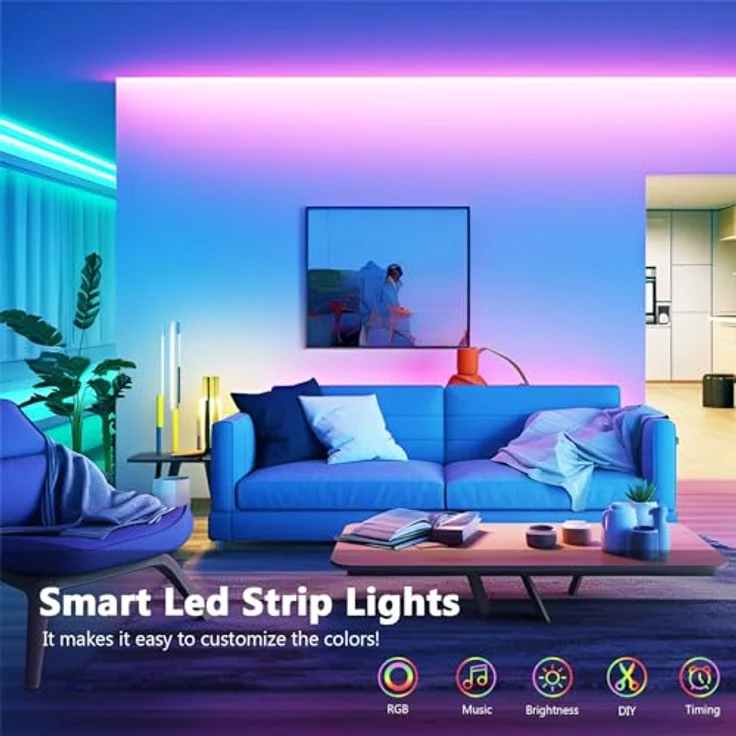Led Strip 10m, RGB Led Streifen, Bluetooth Smart Led Band Selbstklebend, LED Leiste mit Fernbedienung und APP, LED Lights Dimmbar, Musik Sync, Timer-Einstellung für Gaming Zimmer, Room, Küche, Party – Bild 3