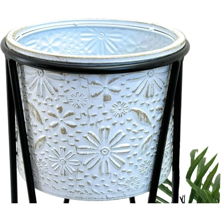 DanDiBo Blumenständer mit Topf Metall Schwarz Weiß 2er Set Blumenhocker 96043 Blumensäule Modern Pflanzenständer Pflanzenhocker – Bild 4