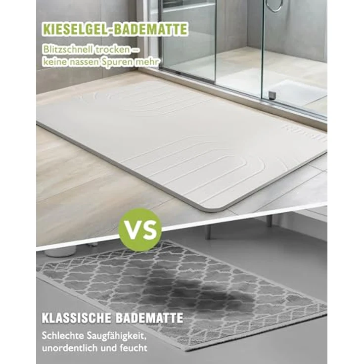 Ribelli Kieselgur Badematte rutschfest 60x39 cm, Duschvorleger Badvorleger Schnelltrocknend, 100% Natürlich Stein Bodenmatte, Bad Matte Super Saugfähig Badezimmermatte – Bild 6