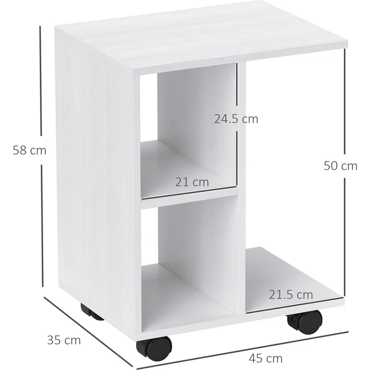 Beistelltisch in C-Form, Couchtisch mit Rollen, Kaffeetisch, Tragbarer Sofatisch, für kleine Bereiche, 45 x 35 x 58 cm, Weiß--Weiß--45x35x58cm--YOUDENOVA – Bild 3