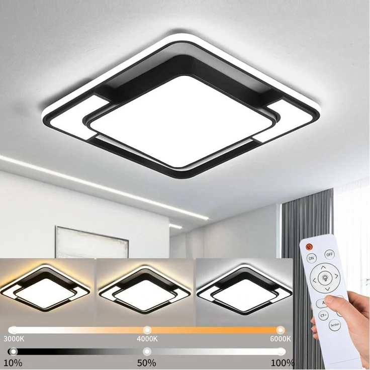 style home LED Deckenleuchte Deckenlampe, dimmbar mit Fernbedienung, 90W, Quadratisch, 42*6cm, LED fest integriert, einstellbar von warmweiß bis kaltweiß, für Wohnzimmer Schlafzimmer Büro Küche – Bild 1