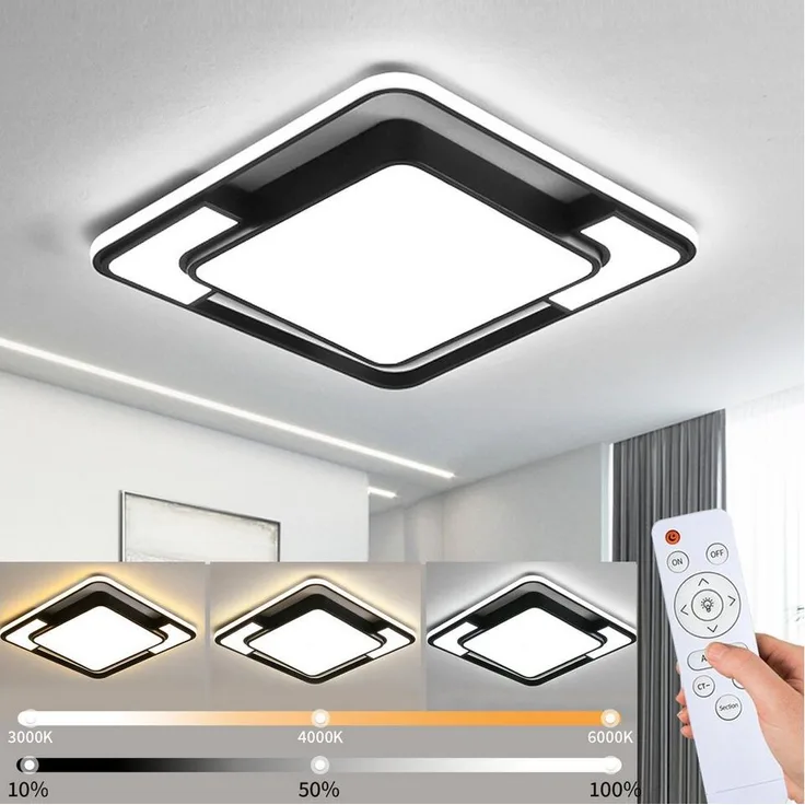 style home LED Deckenleuchte Deckenlampe, dimmbar mit Fernbedienung, 90W, Quadratisch, 42*6cm, LED fest integriert, einstellbar von warmweiß bis kaltweiß, für Wohnzimmer Schlafzimmer Büro Küche