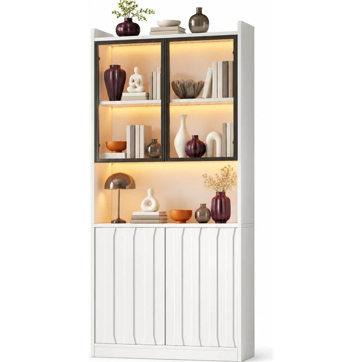 Vitrinenschrank 80x35x200 cm in Weiß mit LED, Glastüren und verstellbaren Böden – Bild 7