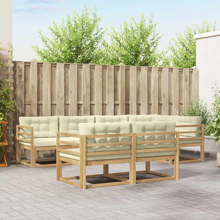 vidaXL Outdoor-Sofagarnitur 6 stk. 7-Sitzer Weiß und Creme Polyester 3386569 – Bild 1