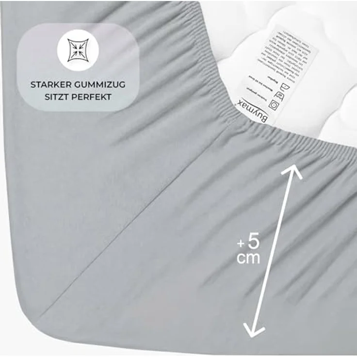 Buymax Wasserbett Spannbettlaken Stretch 180x200-200x220 cm für Wasserbetten und Boxspringbetten, Silber Grau, für Matratzenhöhe bis 35 cm, waschbar bei 60 °C – Bild 4