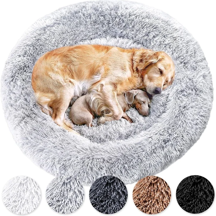 Wahre Tierliebe Hundebett Donut - Das Original - waschbar [L, 100cm, grau] Hundekissen, Hundekorb, Flauschiges Hundebett für große, mittelgroße & kleine Hunde – Bild 1