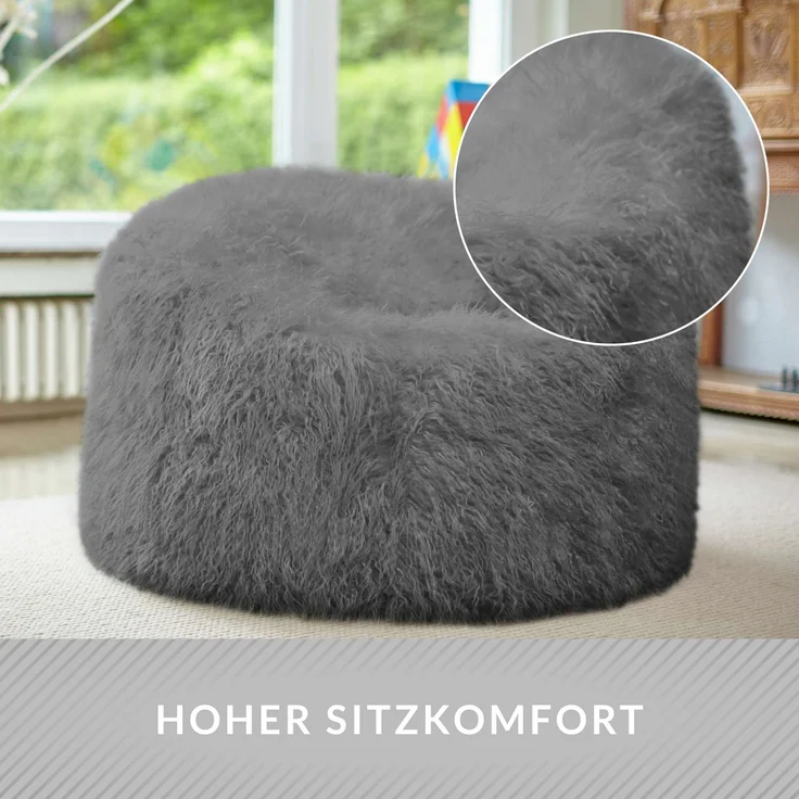 Green Bean® Sitzsack Fellotpik mit Füllmaterial (EPS Perlen) - Indoor Maße ca 100 x 55 cm - Bean Bag - Grau – Bild 5