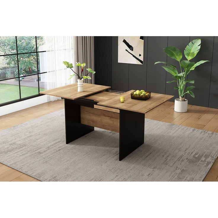 Esstisch erweiterbar 140-180cm, für 4-6 Personen, Holzmaserung, B80xH75 cm – Bild 4