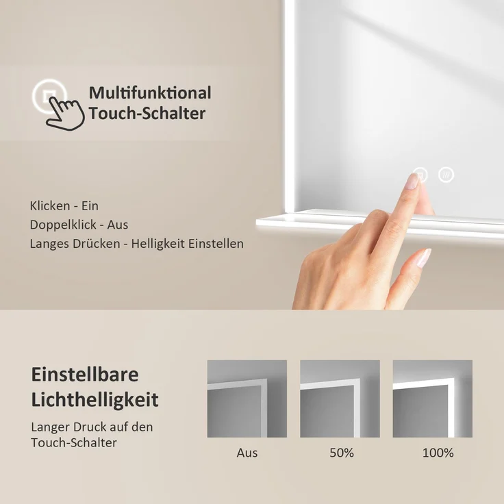 EMKE Badspiegel mit Ablage, Spiegel mit Beleuchtung Beschlagfrei Lichtspiegel Wandspiegel 50x70 cm mit Touch, Kaltweiß – Bild 3
